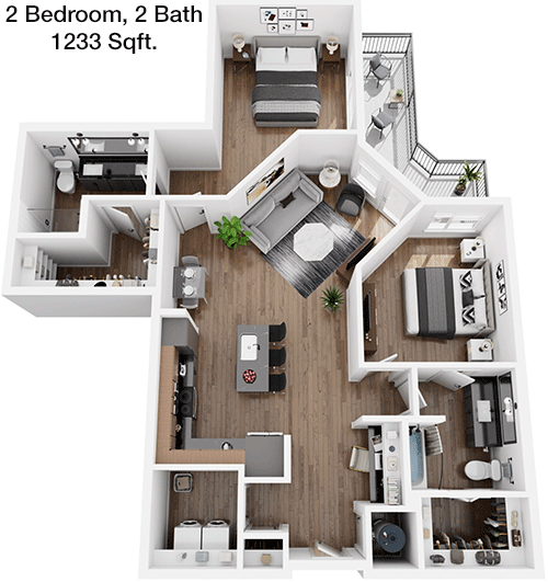1,233 sq ft floorplan layout
