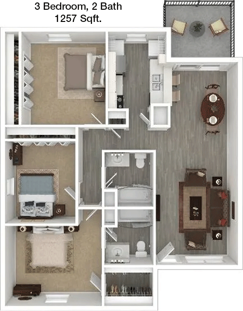 1,257 sq ft floorplan layout