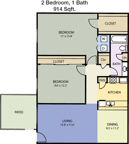 914 sq ft floorplan layout