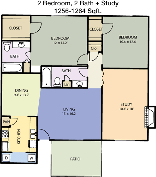 1,256 sq ft floorplan layout