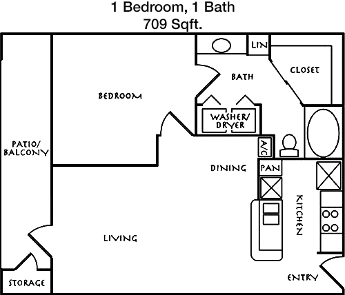 709 sq ft floorplan layout