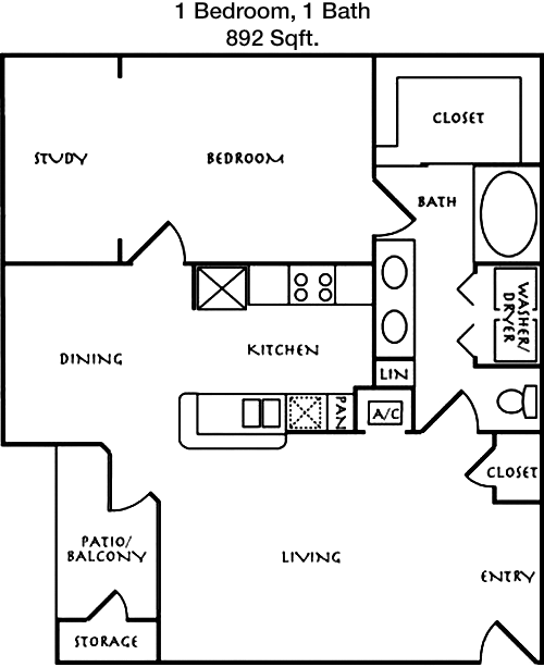 892 sq ft floorplan layout