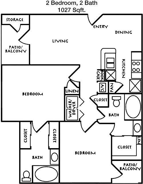1,027 sq ft floorplan layout