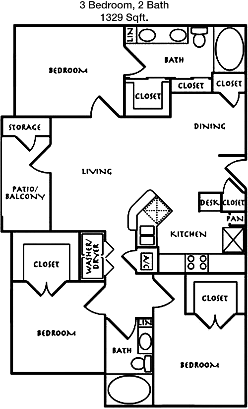 1,329 sq ft floorplan layout