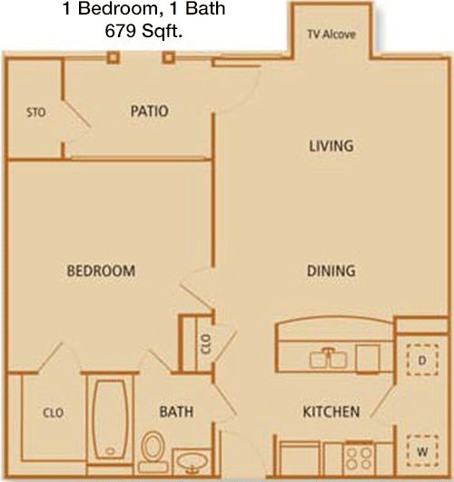 679 sq ft floorplan layout
