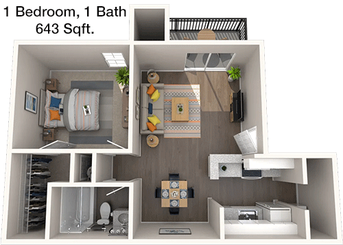 643 sq ft floorplan layout