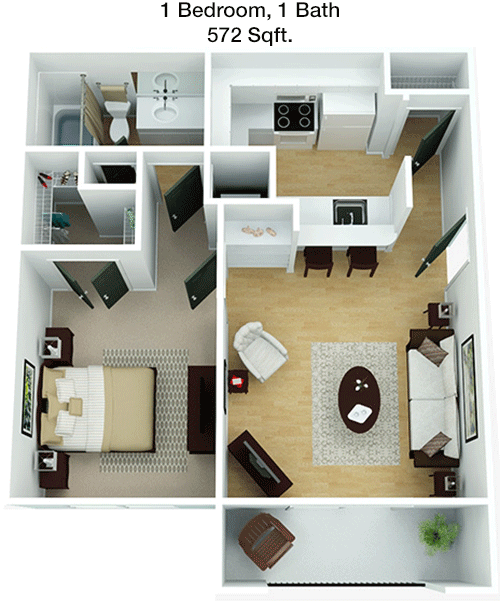 572 sq ft floorplan layout