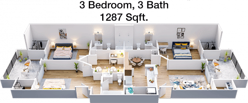 1,287 sq ft floorplan layout