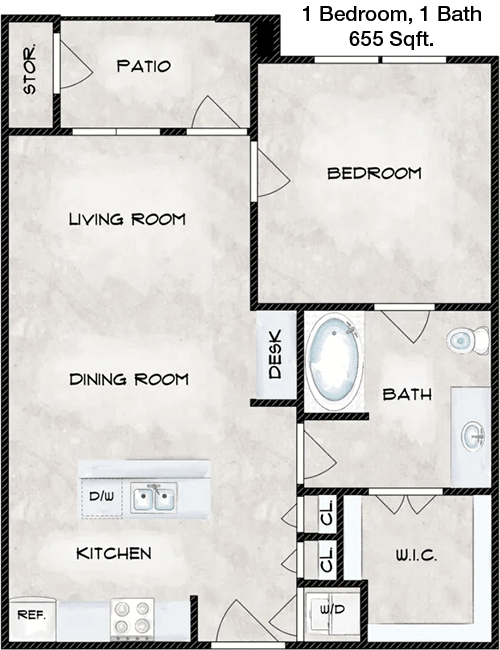 655 sq ft floorplan layout