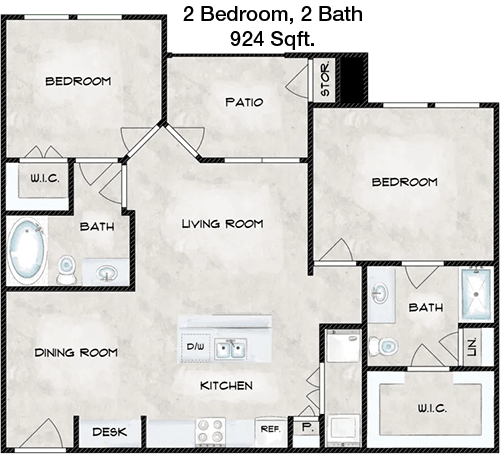 924 sq ft floorplan layout