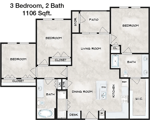 1,106 sq ft floorplan layout
