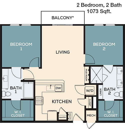 1,073 sq ft floorplan layout
