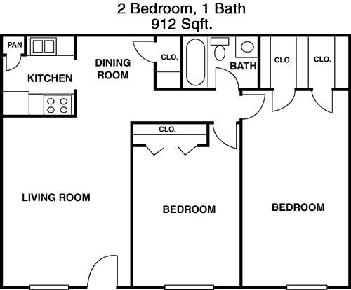 912 sq ft floorplan layout