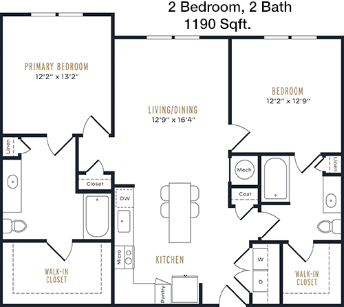 1,190 sq ft floorplan layout