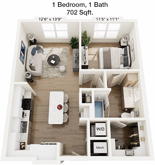 702 sq ft floorplan layout