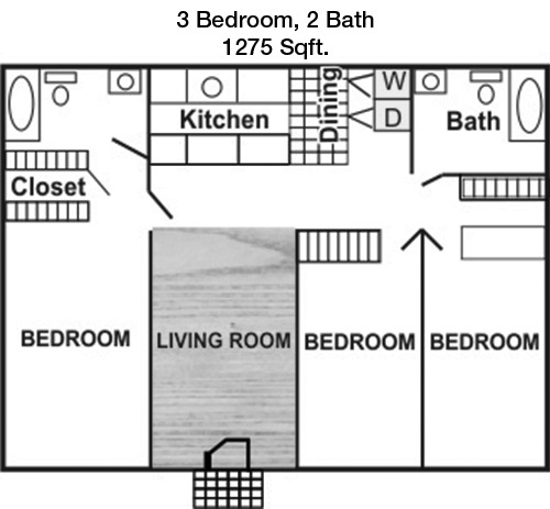 1,275 sq ft floorplan layout