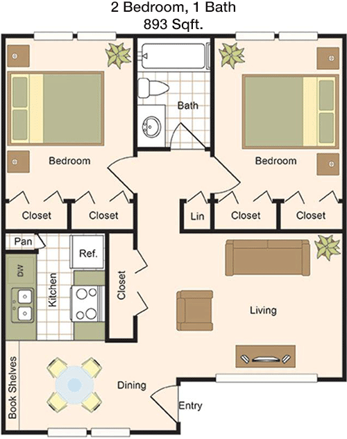 893 sq ft floorplan layout