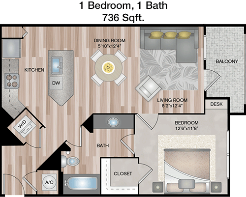 736 sq ft floorplan layout