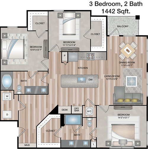 1,442 sq ft floorplan layout