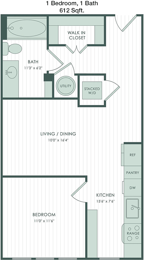 612 sq ft floorplan layout