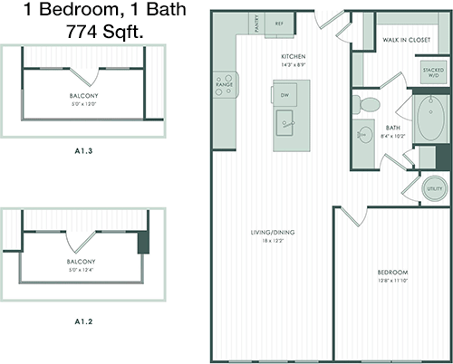 774 sq ft floorplan layout