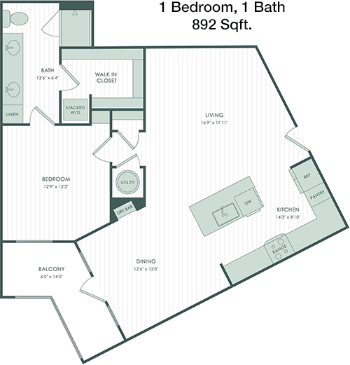 892 sq ft floorplan layout