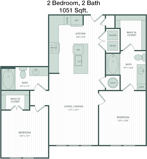 1,051 sq ft floorplan layout