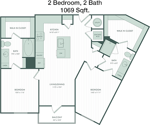 1,069 sq ft floorplan layout