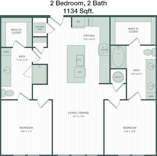 1,134 sq ft floorplan layout