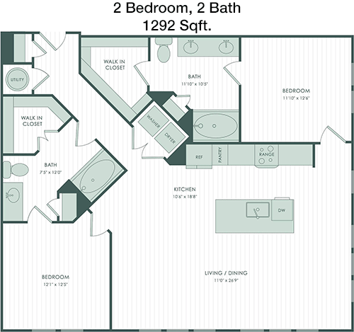 1,292 sq ft floorplan layout