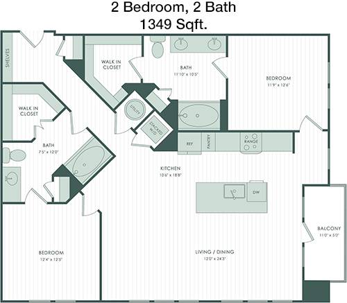1,349 sq ft floorplan layout