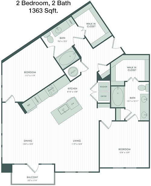1,363 sq ft floorplan layout