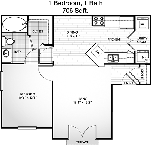 706 sq ft floorplan layout