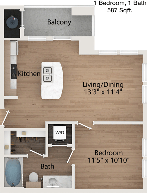 587 sq ft floorplan layout