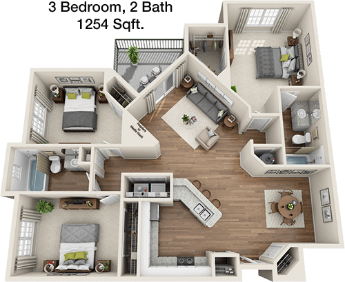 1,254 sq ft floorplan layout