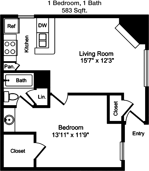 583 sq ft floorplan layout
