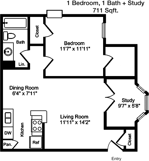 711 sq ft floorplan layout