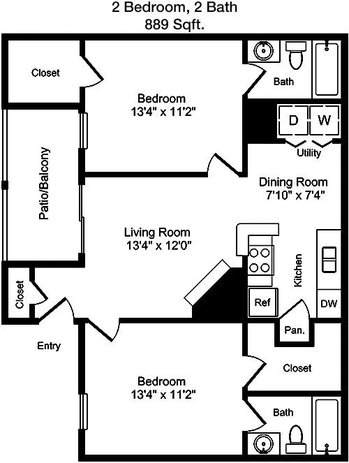 889 sq ft floorplan layout