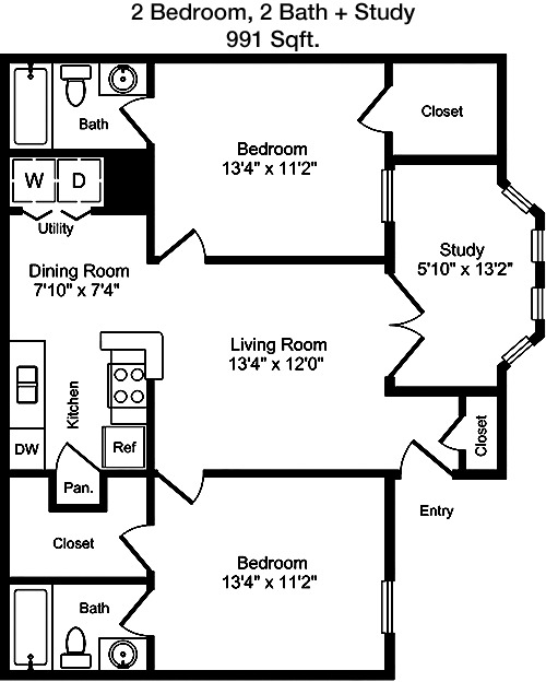991 sq ft floorplan layout