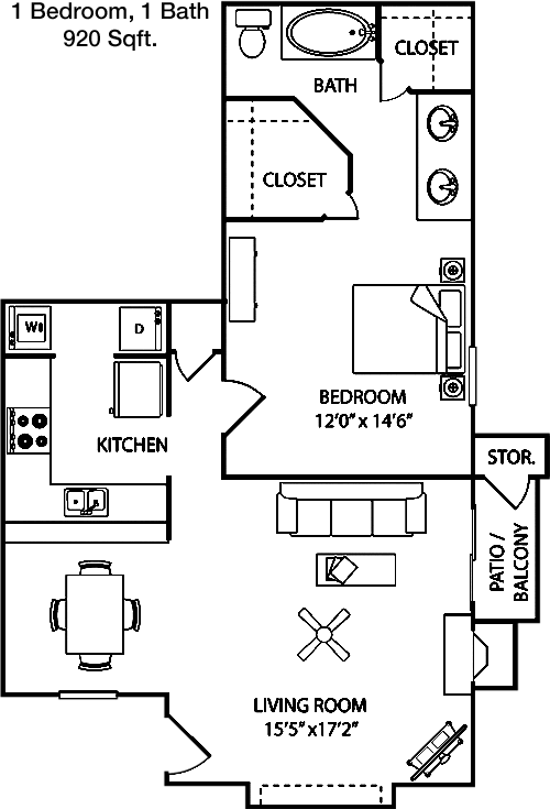 920 sq ft floorplan layout