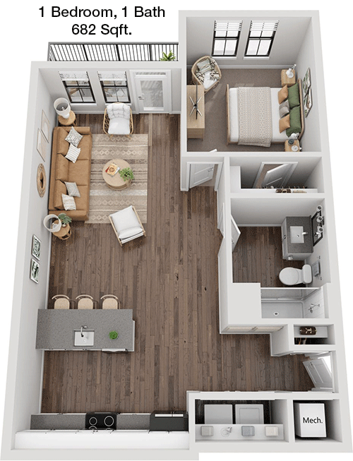 682 sq ft floorplan layout