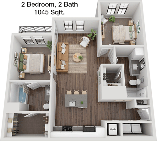 1,045 sq ft floorplan layout