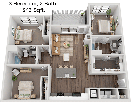 1,243 sq ft floorplan layout