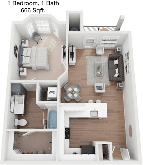 666 sq ft floorplan layout