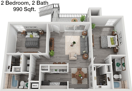 990 sq ft floorplan layout