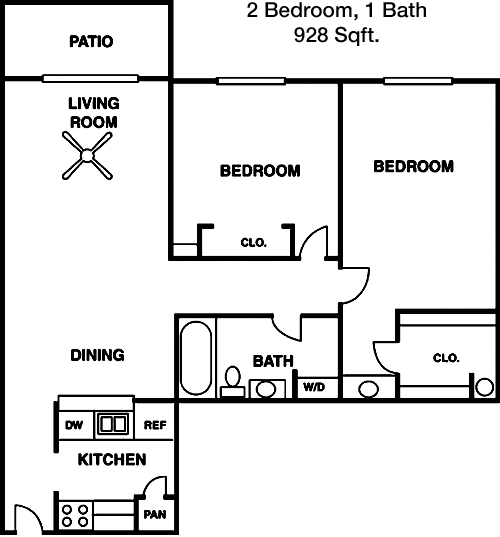 928 sq ft floorplan layout