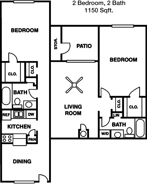 1,150 sq ft floorplan layout