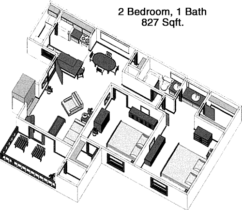 827 sq ft floorplan layout