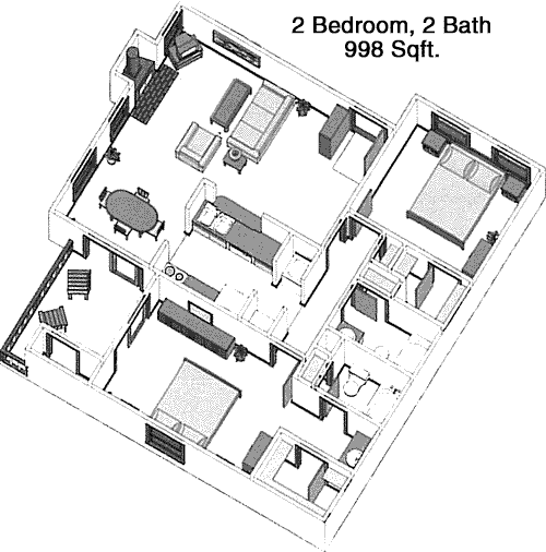 998 sq ft floorplan layout