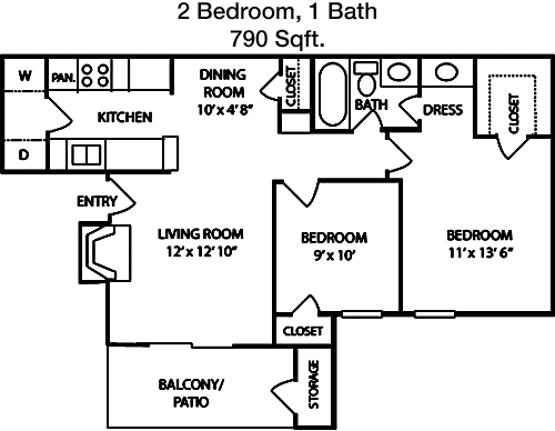 790 sq ft floorplan layout